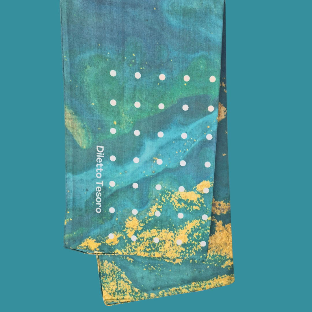 Emerald Scarf - with black and white spots (90x90cm)