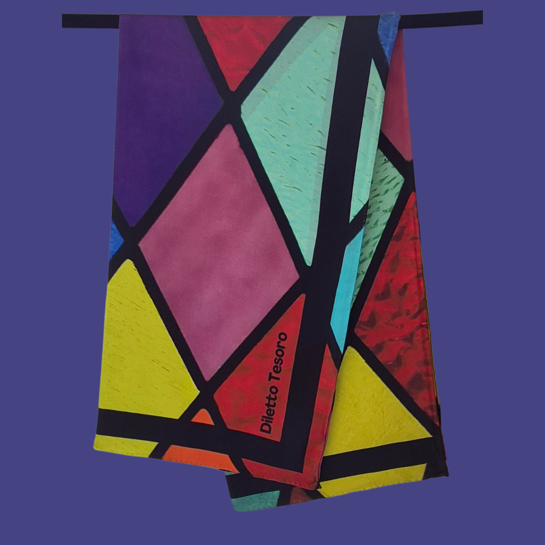 Stained Glass Scarf - diamond shaped bright colours (90x90cm)
