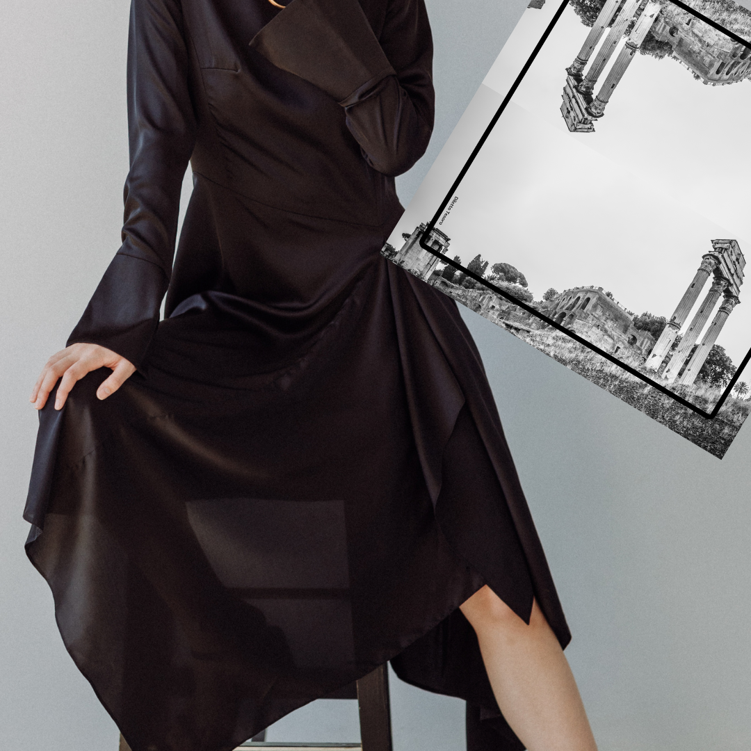 Roman Ruins Scarf - grey and black tones (90x90cm)