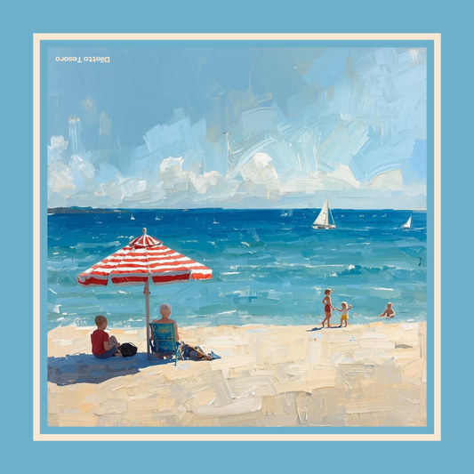 Beach Day Scarf - blues and creams 90x90cm