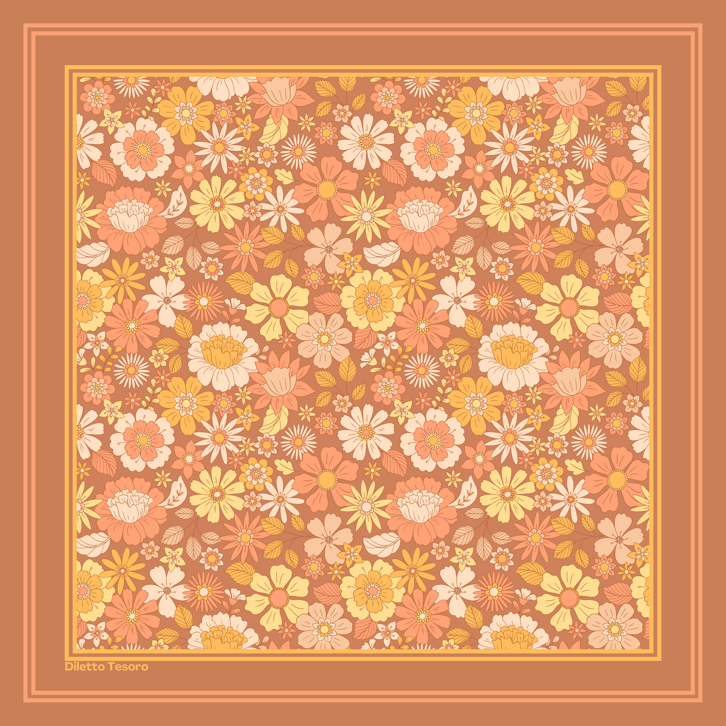 Natural Yellow/Orange Scarf - modern floral (90x90cm)