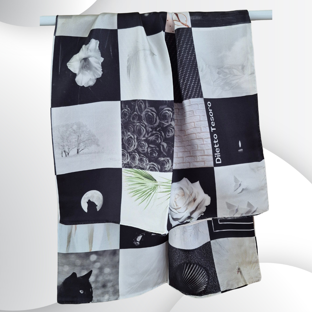 Checkerboard Scarf - Black and White (90x90cm)