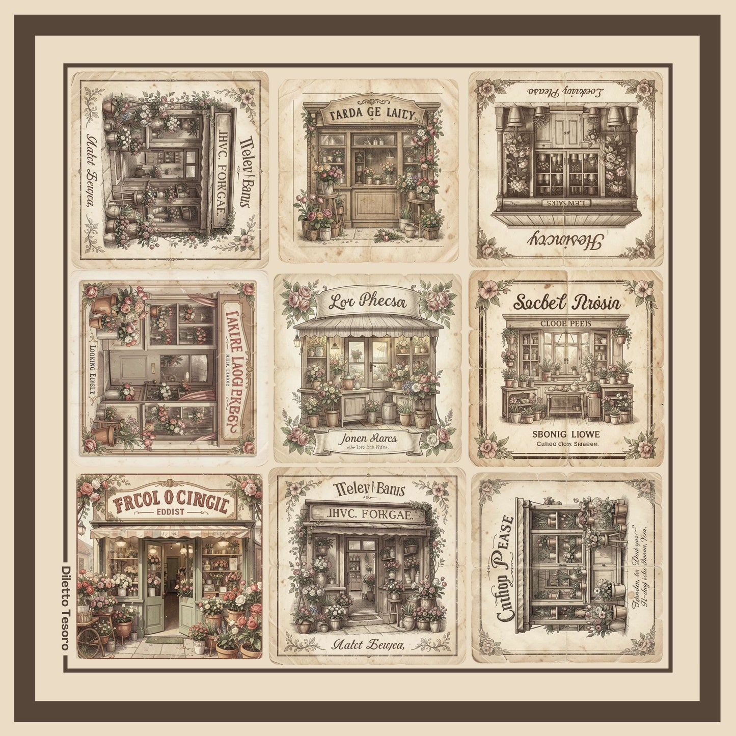 Florist Storefront - creams and browns (90x90cm)
