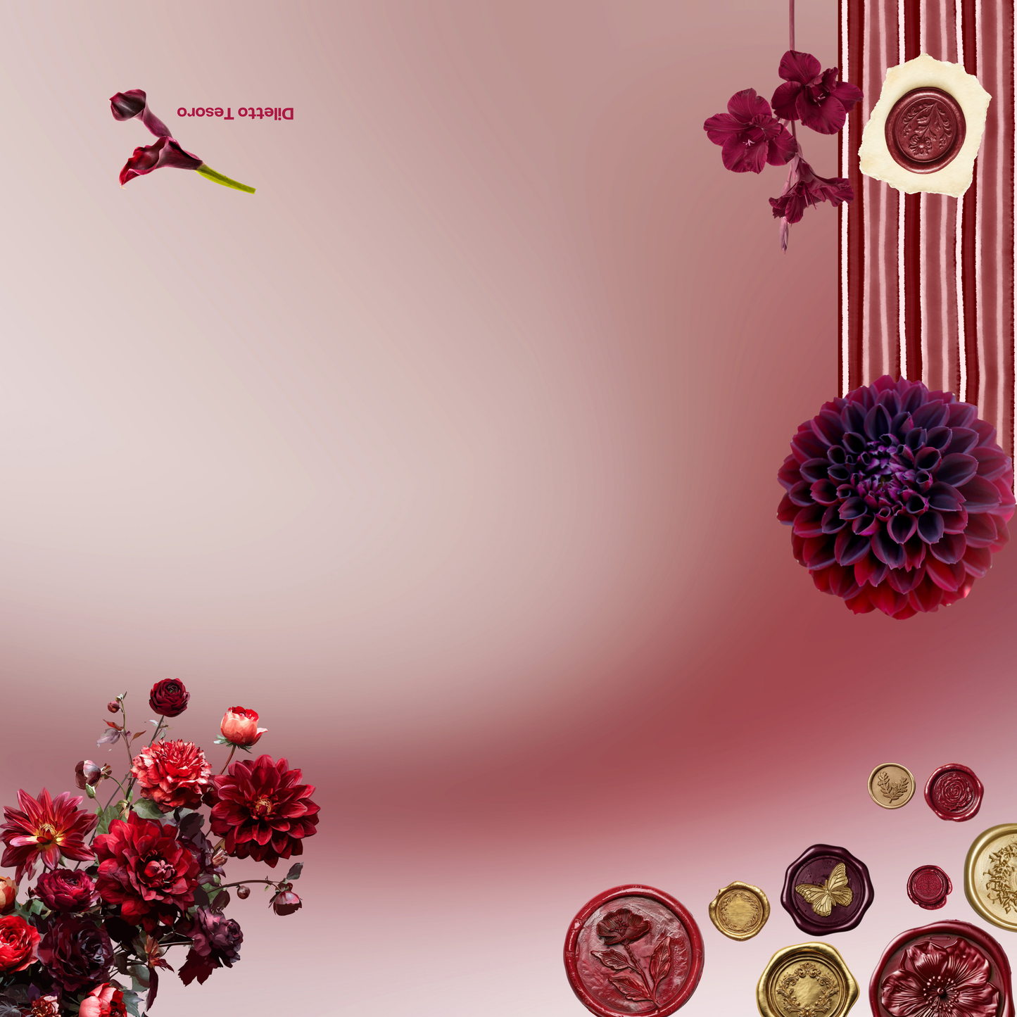 Merlot - burgundy floral and patterns (90x90cm)