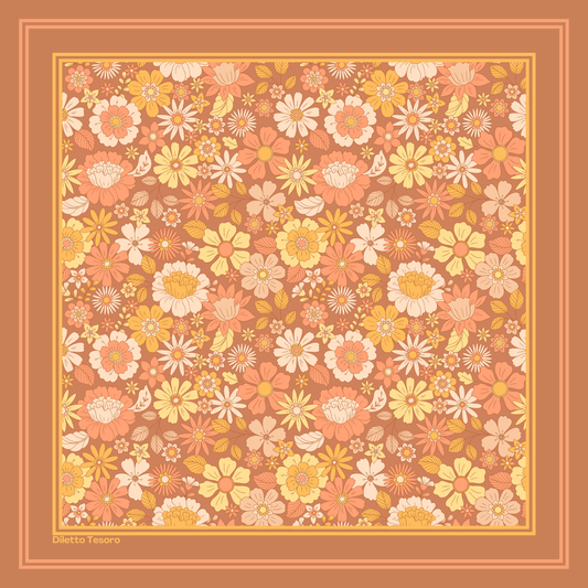 Natural Yellow/Orange Scarf - modern floral (90x90cm)